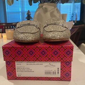 Tory Burch Silver Glitter Loafers